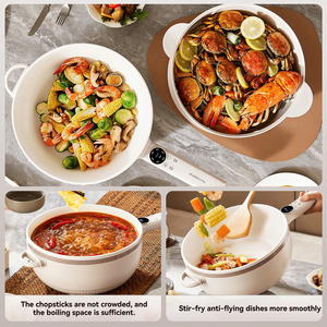 Wok Eléctrico de Gran Capacidad de 5L con Control Digital, Olla Interior de Cerámica Esmaltada, Fácil de Usar, Tapa de Vidrio Templado, 1350W, para el Hogar - Product Image 3
