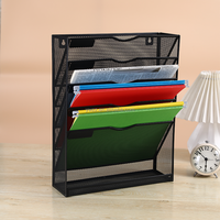 Organizador de Archivos de Escritorio de Metal Negro de 5 Niveles Personalizable, Soporte para Documentos Colgante, Bandeja Inferior, Soporte Vertical para Papeles y Correo