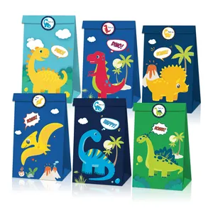 LB094 Conjunto de adesivos de dinossauro de desenho animado para festas, papel Kraft, sacola de presente para festas infantis