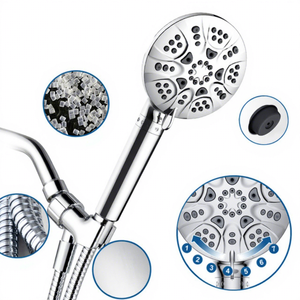 ฝักบัวอาบน้ำแบบมือถือ 7 ฟังก์ชั่น ปรับระดับได้ นวดด้วยละอองน้ำ ฝักบัวทรงกลม ชุบโครเมียม พกพาสะดวก - Product Image 1