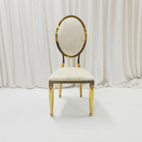 Chaise de salle à manger ovale en acier inoxydable doré avec dossier en velours, chaise rembourrée blanche pour mariage, banquet, événement