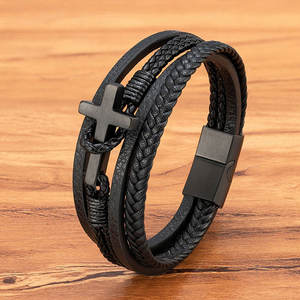 Pulsera y brazalete de oro para hombre de acero inoxidable 316L antideslustre, pulsera magnética cruzada apilable para hombre - Product Image 2