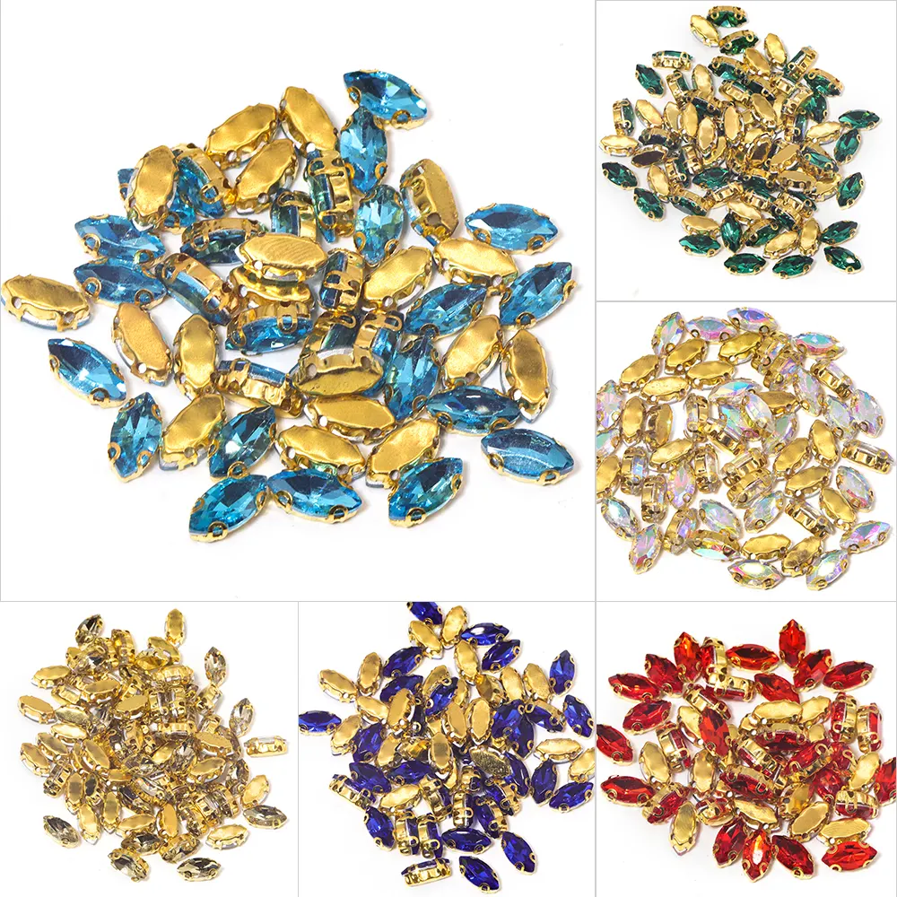 Toptan yüksek kalite 9*18mm cam Siam noktası geri Rhinestones dikmek gümüş pençe ile Rhinestone boncuk