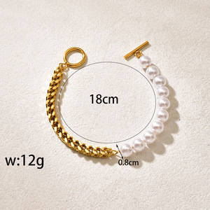 <span class=keywords><strong>Bracciale</strong></span> Classico in Acciaio Inossidabile Placcato Oro 18K <span class=keywords><strong>con</strong></span> Catena a <span class=keywords><strong>Volpe</strong></span> e Chiusura OT, Bracciali <span class=keywords><strong>con</strong></span> Perle Anti-Ossidazione per Donne e Ragazze - Product Image 3
