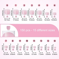 Kuku Palsu French Tips Toe Press On 150pcs Bentuk Kotak Pre-Desain Ekstensi Kuku Kaki Gel Lembut