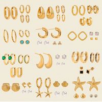 Juego de 3 Pares de Aretes de Perlas y Circonitas Geométricas de Acero Inoxidable Chapado en Oro de 18K para Mujer, Estilo Vintage, para Fiesta