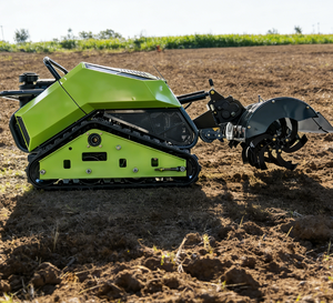 เครื่องตัดหญ้าแบบปรับความสูงได้ ขับเคลื่อนด้วยสายพาน 4x4 เครื่องยนต์ดีเซล 12 แรงม้า ควบคุมระยะไกล หมุนรอบตัวเองได้ ใช้ได้กับทุกสภาพพื้นที่ สำหรับกำจัดวัชพืชในไร่องุ่น - Product Image 4