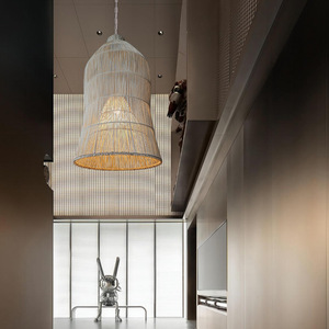 Lampe suspendue en rotin ronde E27, Source de lumière Led pour hôtel, Villa, hall, éclairage décoratif de Style Zen - Product Image 4