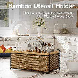 Oniya Custom Bamboe Bestekhouder Picknickmand Met Handvat Lepel- en Vorkorganizer Metalen Bestekbak voor Feestjes - Product Image 4