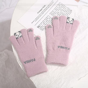 Autumn Winter Warm Nylon Imitation Mink Hair Elastic Knitted Full Finger Wrist Length Touchscreen Cute Cartoon <strong>Panda</strong> <strong>Gloves</strong> - Product Image 6