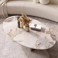 Tables basses de luxe modernes avec plateau en marbre et base irrégulière, en teck d'excellente qualité, meubles pratiques pour salon, style ferme et école
