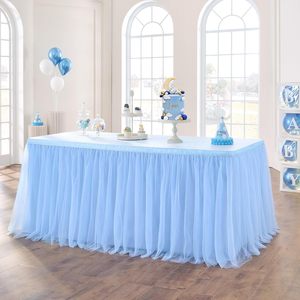 6FT Trắng Tulle bảng váy cho hình chữ nhật bảng váy trắng Ruffle bảng vải cho đám cưới cô dâu tắm tiệc sinh nhật - Product Image 1