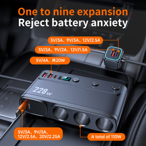 228W 9IN1 Car charger with 1meter Extension <b>Cable</b> Dual PD Ports QC <b>3.0</b> Simultaneously efficiency Safety guaranteed Car Charger - Product Image 2