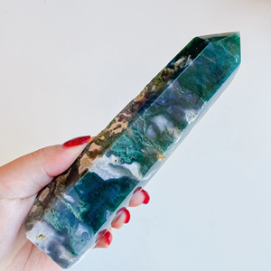 แท่งหินมอสอาเกตธรรมชาติขายส่ง, หินคริสตัลสีเขียวทรงโอเบลิสก์สำหรับตกแต่งบ้านและสำนักงาน, ของขวัญวันหยุดและวันเกิด - Product Image 5