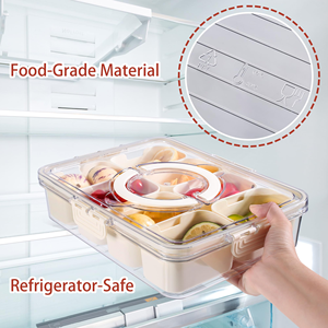 BPA Free Reusable Eco-Friendly Portable Plastic Snack Storage Box Printing Clear Divided Serving <b>Tray</b> Lid Handle <b>Spice</b> Storage - Product Image 2