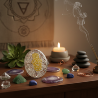 Dôme d'orgone en cristal de quartz fait à la main symbole Hamsa chakra ensemble de pierres de guérison dômes d'agate Reiki mascotte souvenir de pierres précieuses Feng Shui