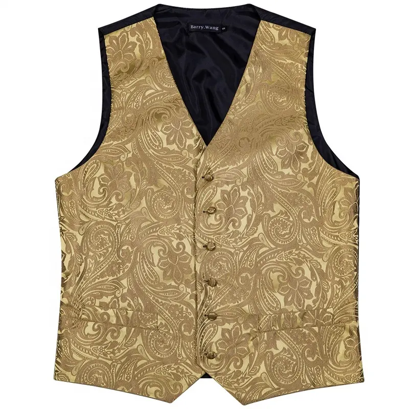 Hoge Kwaliteit Formele Mannen Vest Paisley Jacquard Zijden Stropdas Pak Vest Set Bruiloft 5 Stuks