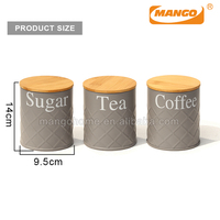 5 pièces ensemble de rangement de cuisine boîte de rangement des aliments conteneur en métal boîte à pain ronde café sucre thé boîte avec couvercle en bambou ensemble de bidons