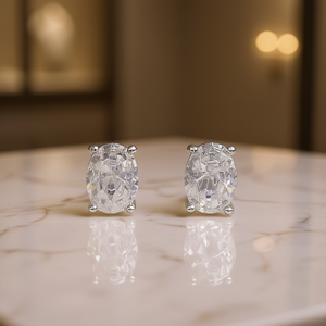 Orecchini in Oro Bianco con Diamanti Taglio Ovale Colore D Naturali Certificati GIA Gioielli Classici da Donna per Fidanzamento - Product Image 2