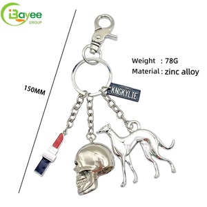 Custom Zinc Alloy Keychain Skull Greyhound Dog Lipstick Pendant Keychain for Fashion Bag Charm Luxury Handbag Girls Gifts - Product Image 1