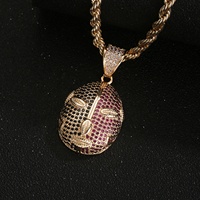 Pendentif Tête de Iron Man en Laiton Plaqué Or 14K, Bijou Hip Hop Bling Micro-Pavé de Zircons, Pendentif Dessin Animé pour Hommes et Femmes