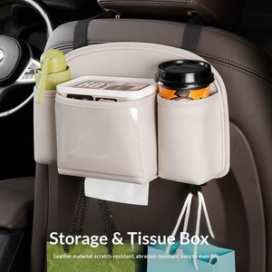 Organisateur de siège arrière de voiture en cuir PU avec porte-gobelet et compartiment à mouchoirs, sac de rangement suspendu de luxe pour SUV et berline - Product Image 4