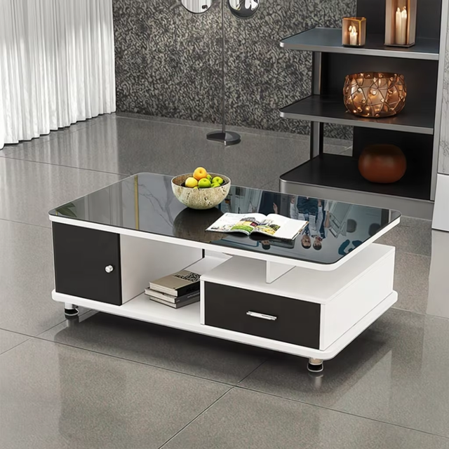 Modern Simple Glass Top Wooden Coffee Table Furniture for Living Room