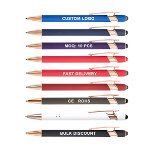 Soft Rubber Metal Ballpoint Pen Wholesales Rose Gold Parts Custom Logo Printed Advertising for Touch Stylus Phone - Product Image 1