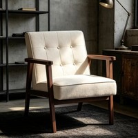 Fauteuil Moderne en Bois Massif, Style Rétro, en Cuir Capitonnée, pour Salon, avec Housse Amovible, Meuble de Maison – Vente en Gros