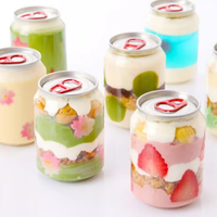 Bocaux en Plastique PET à Fond Plat avec Grande Ouverture de 56 mm, Couvercle Démontable, 250 ml, 330 ml, 375 ml, 500 ml, Scellage en Aluminium Facile à Ouvrir, pour Stockage de Desserts et Gâteaux