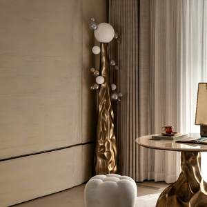 Lampe de sol en forme de champignon, style Wabi Sabi, base en métal doré, éclairage décoratif pour la maison, lampe à économie d'énergie, couverture de 10 à 15 m² - Product Image 2