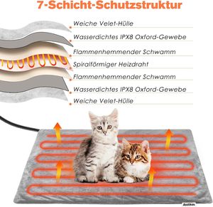 Coussin chauffant réglable pour chien et chat Asstikoo, minuterie à 12 niveaux, cordon résistant aux morsures, utilisation hivernale longue durée, tapis électrique - Product Image 4