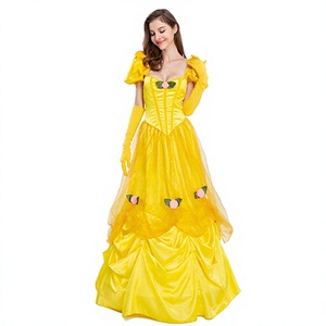 Disfraz <span class=keywords><strong>de</strong></span> Princesa Bella Amarillo para TV, con Mangas Abullonadas y Decoración Floral, Falda <span class=keywords><strong>de</strong></span> Poliéster para Mujer con Temática Navideña y <span class=keywords><strong>de</strong></span> Cuentos <span class=keywords><strong>de</strong></span> Hadas - Product Image 6