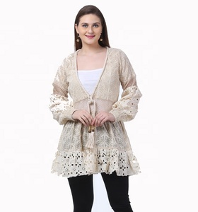 Women High Fashion Ethnic <b>Boho</b> Style Vintage Lace Eco-Friendly 100% Cotton Knee-Length Ivory Party Wear <b>Dress</b> - Product Image 1