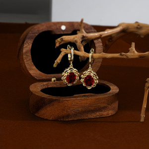 Luxury Vintage <b>Ruby</b> Emerald Jewelry Set Gold Plated CZ Halo Pendant <b>Necklace</b> Dangle Earrings for Women Bridal Party Gift - Product Image 5
