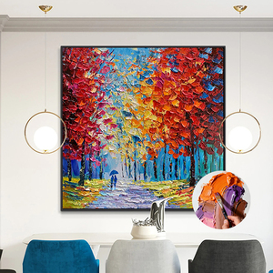 Tableau mural encadré abstrait texturé 3D fait main à l'huile, peinture sur toile <span class=keywords><strong>d</strong></span>écorative pour salon, <span class=keywords><strong>paysage</strong></span> forestier <span class=keywords><strong>d</strong></span>'<span class=keywords><strong>automne</strong></span> - Product Image 1