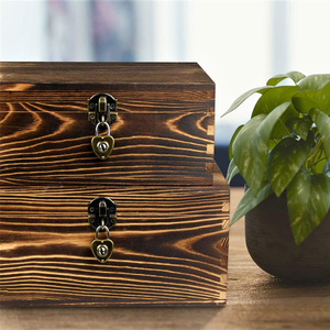 Caja <span class=keywords><strong>de</strong></span> recuerdo <span class=keywords><strong>de</strong></span> almacenamiento <span class=keywords><strong>de</strong></span> madera rústica Cofre del Tesoro con cerradura Tapa con bisagras Memoria Hobby Preservación Organizador <span class=keywords><strong>de</strong></span> archivo decorativo - Product Image 2