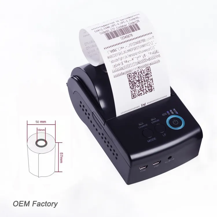 Mini impresora térmica portátil, máquina de impresión térmica de 58mm con Bluetooth, Android, iOS, con bolsa