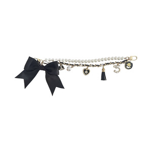 Breloque de <span class=keywords><strong>sac</strong></span> nœud perlé, chaîne double rang de luxe avec nœud en satin et breloques, accessoire de mode - Product Image 1