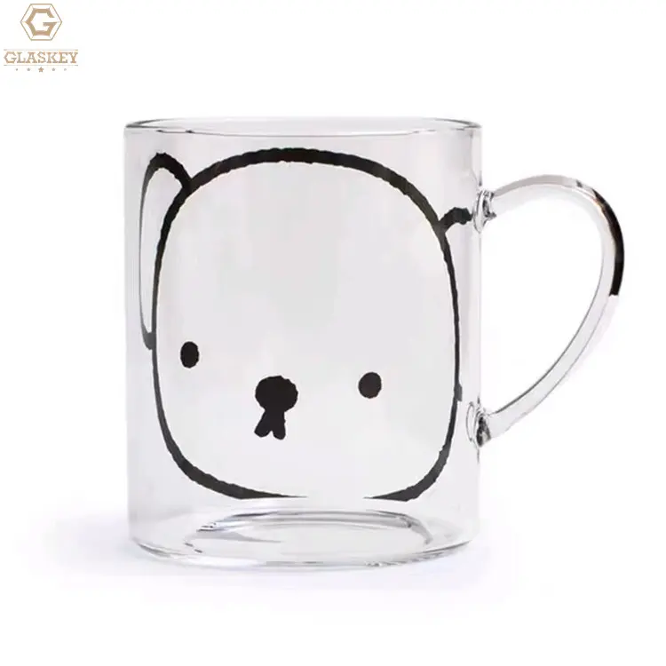 Calcomanía de alta temperatura taza de vidrio de agua dibujos animados lindo oso vidrio transparente taza de té taza de café taza de vidrio