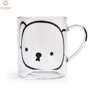 High Temperature Decal Water Glass Cup Cartoon Cute Bear Clear Glass Tea Cup Coffee Cup Glass Mug