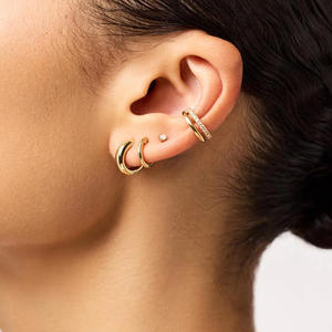 LUCKYJIU カスタムジュエリー 防水・変色防止 18金メッキ ステンレススチール クリスタル ダブルレイヤー イヤーカフ イヤリング レディース - Product Image 2