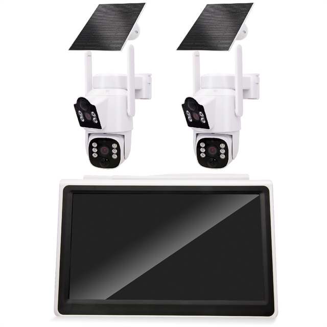 10.1inch Full Color Night Vision Monitor System Solar Power 4MP Dual Lens Camera Kits Motion Detection SD Card Retail Store Anti