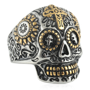 Men's Titanium Steel Skull <b>Ring</b> Cross Pattern Retro Punk Style Geometric Design Gift Jewelry 21015 - Product Image 5