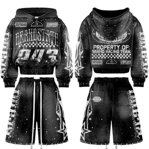Modern Casual Wear Custom Labels and Bulk Manufacturing Service Men's Two Piece Hoodie and Shorts <b>Set</b> For Sale In Low Price - Product Image 6