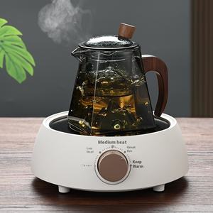 Tetera <span class=keywords><strong>de</strong></span> Vidrio <span class=keywords><strong>de</strong></span> Borosilicato Alto Ecológica Minghai Yingzhou X333 Clásica para el Hogar, Calentamiento en Estufa Eléctrica <span class=keywords><strong>de</strong></span> Cerámica, Base <span class=keywords><strong>de</strong></span> <span class=keywords><strong>Madera</strong></span> - Product Image 1