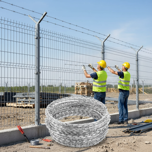 ลวดหนามเหล็กคุณภาพสูง 400 ม. 500 ม. แบบม้วน ชุบกัลวาไนซ์แบบจุ่มร้อนเคลือบพีวีซี ราคาประหยัด สำหรับป้องกันในเรือนจำ - Product Image 4