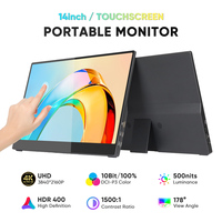Monitor Portátil Ultrafino de 14 Pulgadas IPS WLED, 100% Compatible con Pantalla Táctil de 10 Puntos, Resolución 4K 3840x2160, Conexión USB-C HD para Laptop
