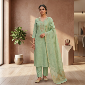 Prayosha Enterprise <b>Women</b> Lime Green Embroidered Salwar Suit Set With Matching Dupatta Straight <b>Kurta</b> Pants Traditional Indian E - Product Image 3