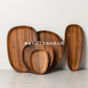 Plateau en bois d'acacia, forme ovale irrégulière, fait main, pour servir du café, du thé, usage hôtelier - Product Image 1